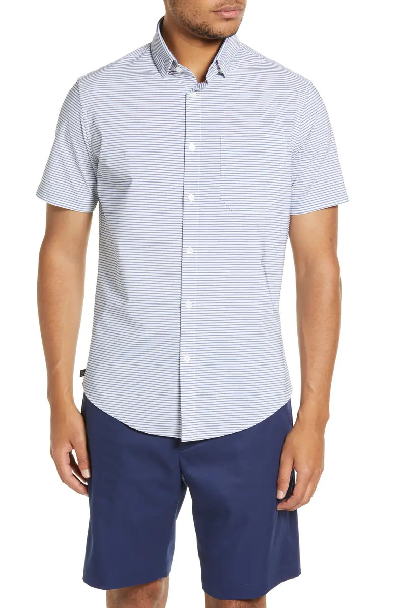 Mizzen+Main Leeward Trim Fit Stripe Short Sleeve Performance Button-Up Shirt | Nordstrom | Nordstrom