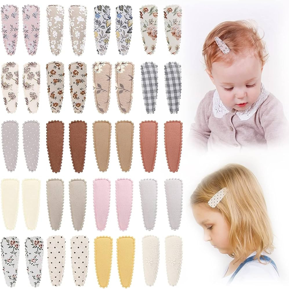 40pcs Baby Hair Clips Flower Patterns Snap Hair Clips Wrapped by Cloth Hair Pins Baby Girls Barre... | Amazon (US)