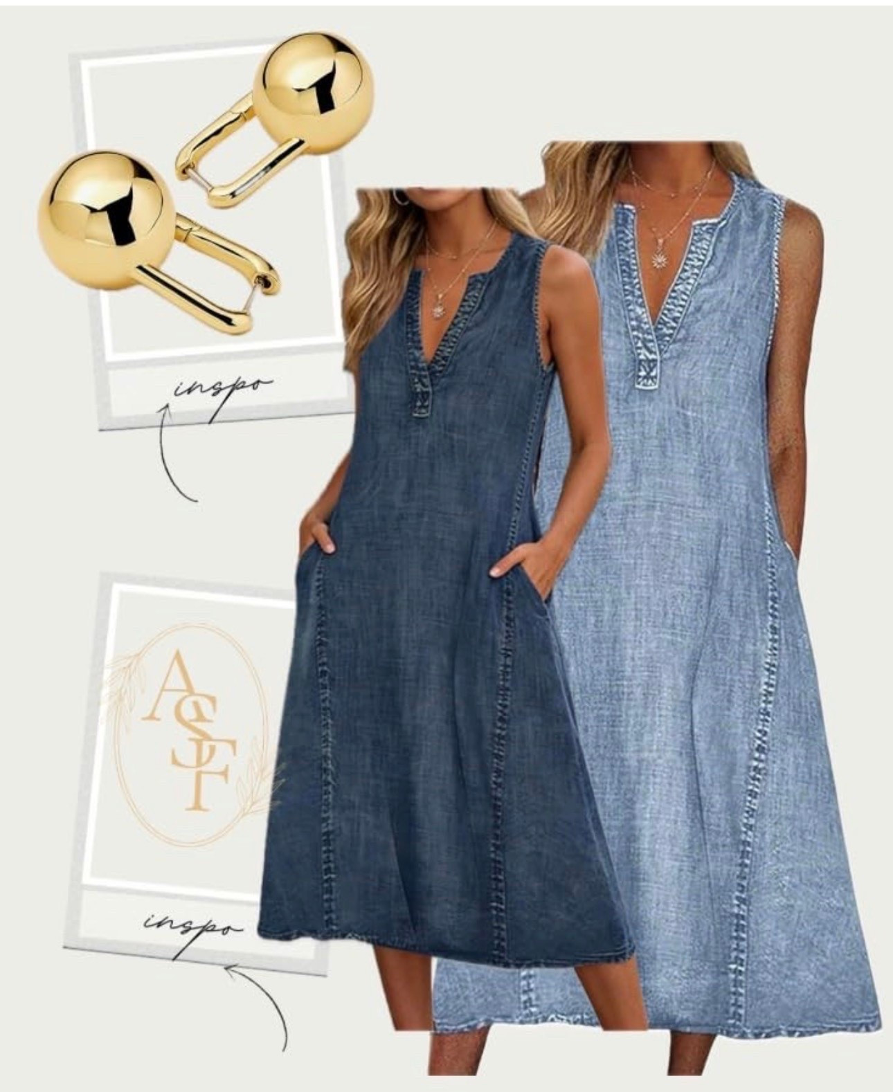 Casual denim dresses paired with some elegant gold earrings! Perfect for summer. #DenimDress #GoldEarrings

#LTKWorkwear