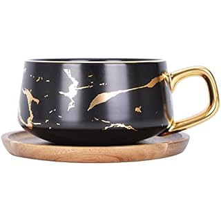 Jusalpha 10 oz Golden Hand Print Tea Cup And Saucer Set/Coffee Cup And Bamboo Saucer Set TCS19 (B... | Amazon (US)