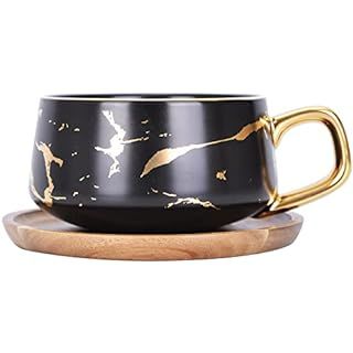 Jusalpha 10 oz Golden Hand Print Tea Cup And Saucer Set/Coffee Cup And Bamboo Saucer Set TCS19 (B... | Amazon (US)