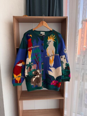 VTG Hand-Knit Signature Knitwear Sydney Parrot & Coala Luxury Wool Cardigan | eBay US