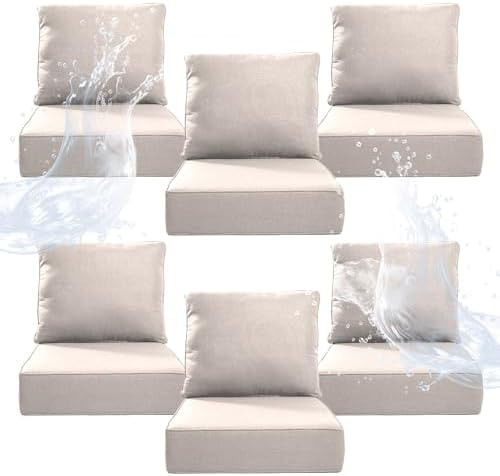 6" Thicker Outdoor Chair Cushion 6 Sets - 24" *24" *6" Waterproof Patio Furniture Cushions with R... | Amazon (US)