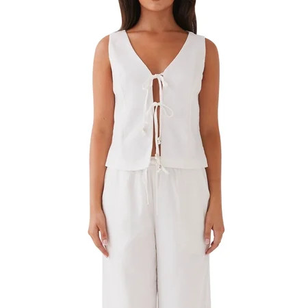 FEORJGP Women Tie-up Front Vest Fashion Print/Solid Color Sleeveless V Neck Tank Tops Summer Shirts(S-XL) | Walmart (US)