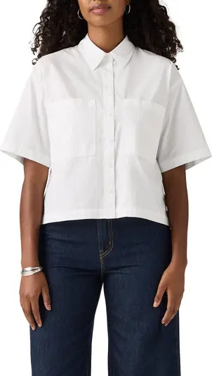 Harlie Short Sleeve Crop Cotton Poplin Button-Up Shirt | Nordstrom