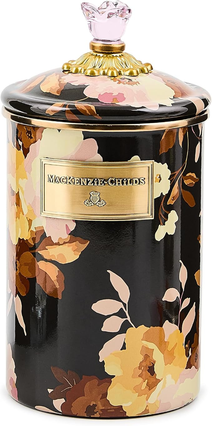 MACKENZIE-CHILDS Enamel Canister, Kitchen Storage Container with Lid, Large, Wild Rose Brown | Amazon (US)