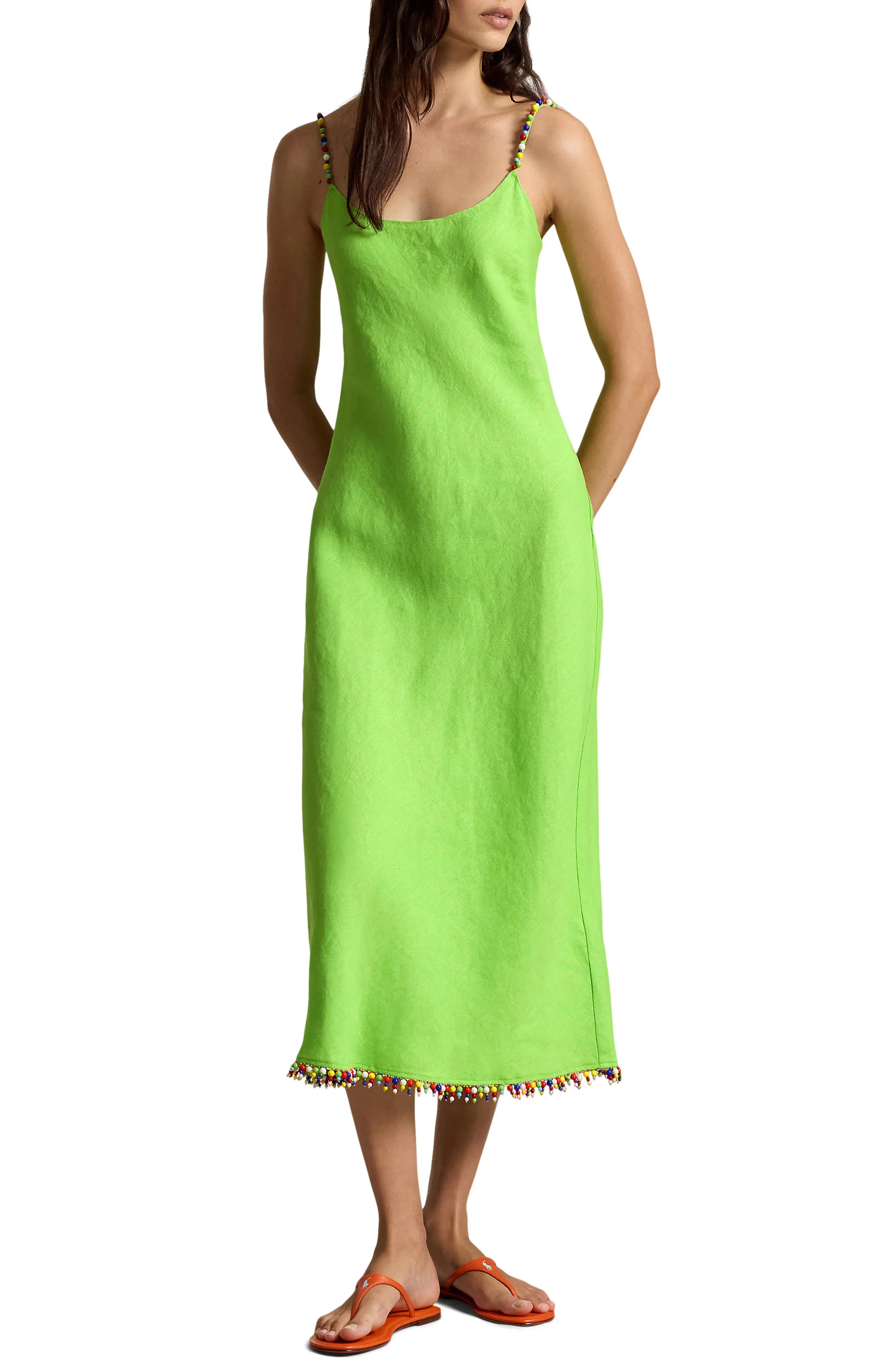 Bead Detail Linen Slipdress (Women) | Nordstrom | Nordstrom