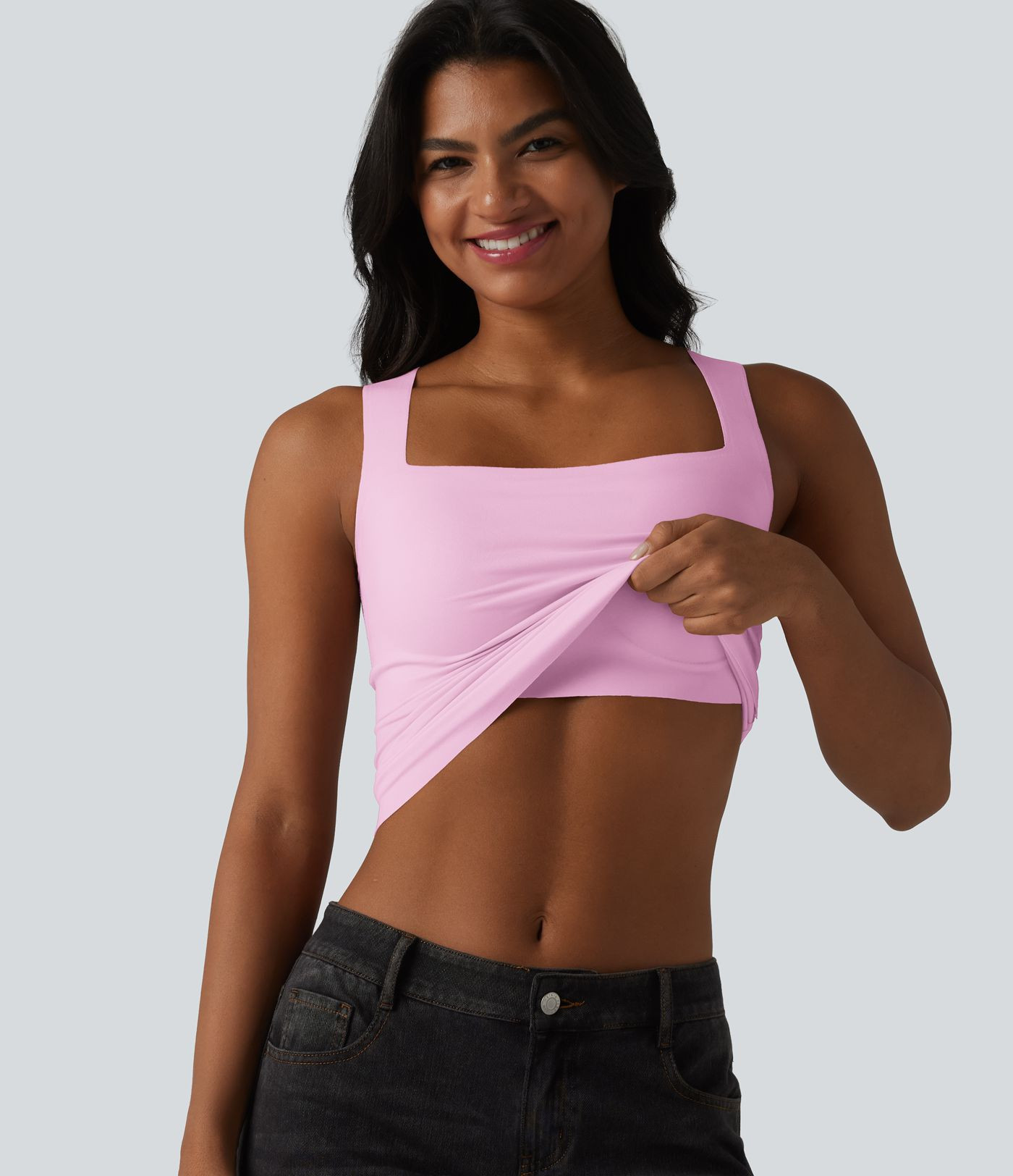 Women\u2019s Square Neck Built-in Bra Casual Tank Top B-E Cups - Halara | HALARA