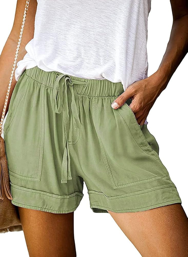 Womens Drawstring Shorts Summer Elastic Waist Casual Lightweight with Pockets | Amazon (US)