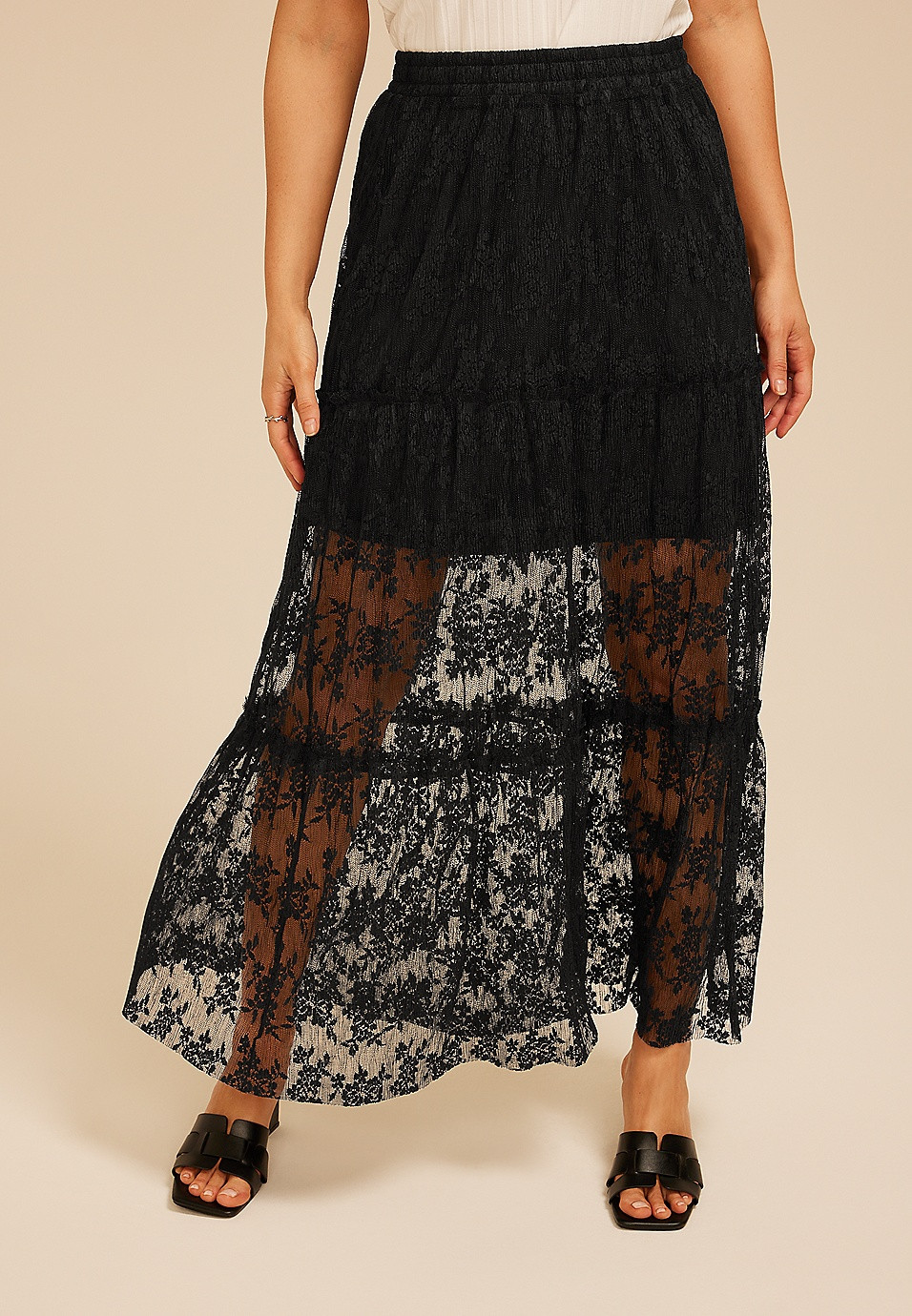 Studio Y Black Floral Lace Maxi Skirt | Maurices