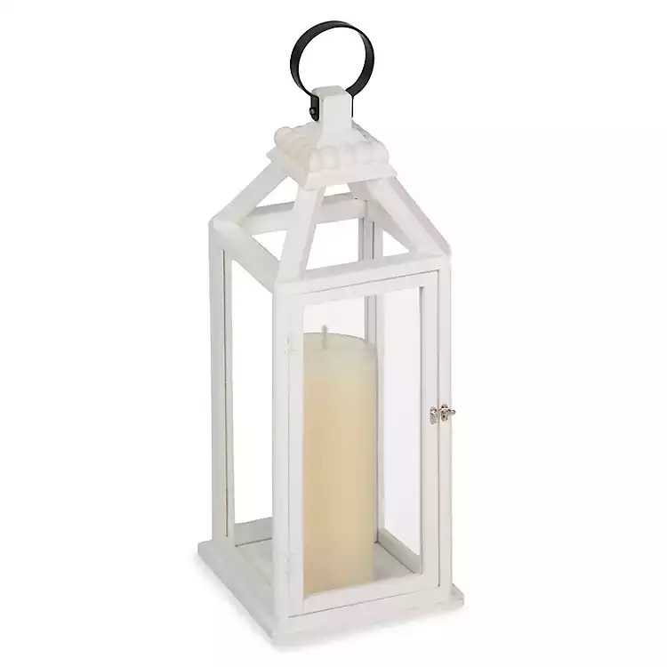 New! White Wood Silver Handle Lantern, 20 in. | Kirklands