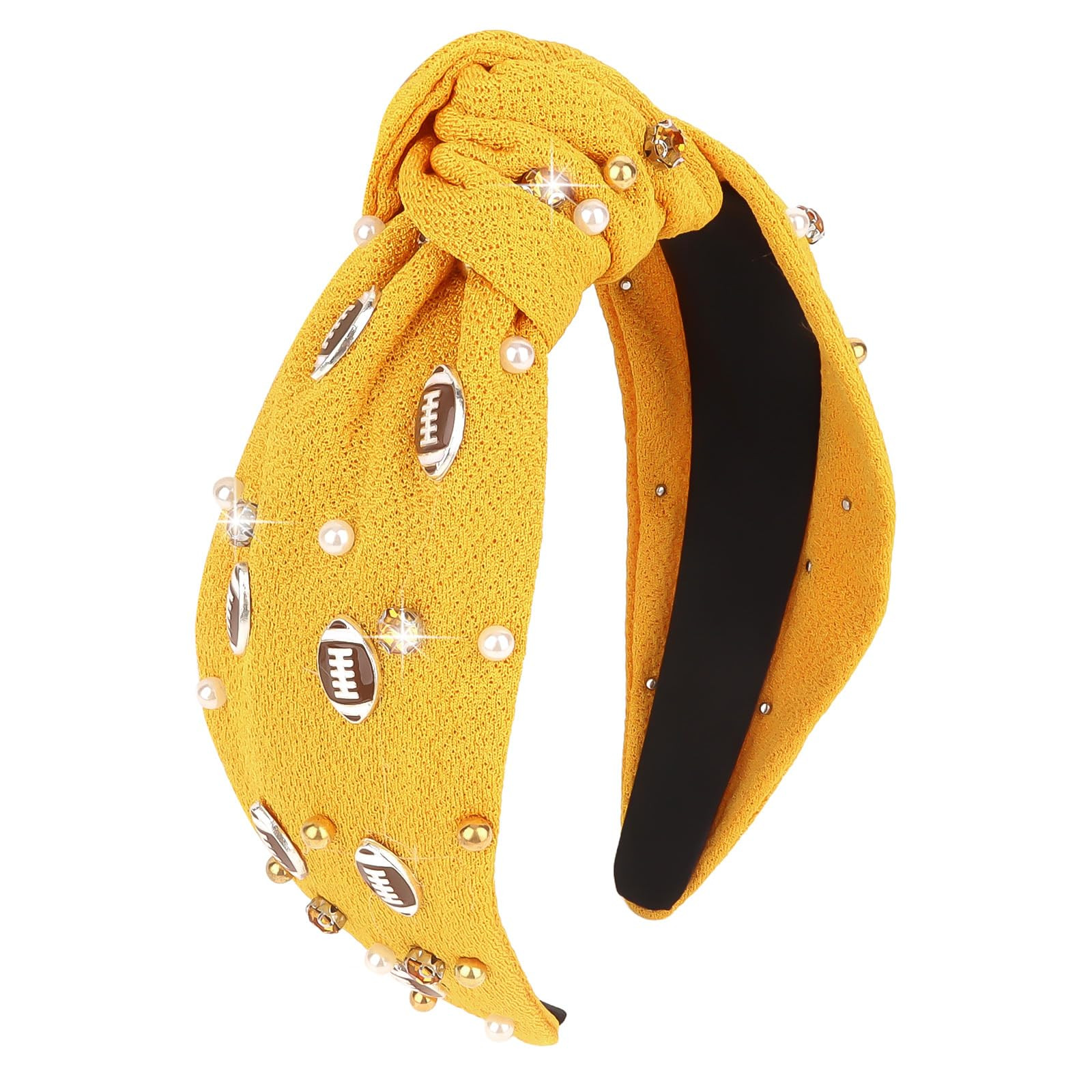 YARIEW Football Headband Pearl Rhinestone Jeweled Knotted Headband Fashion Headband Wide Game Day... | Amazon (US)