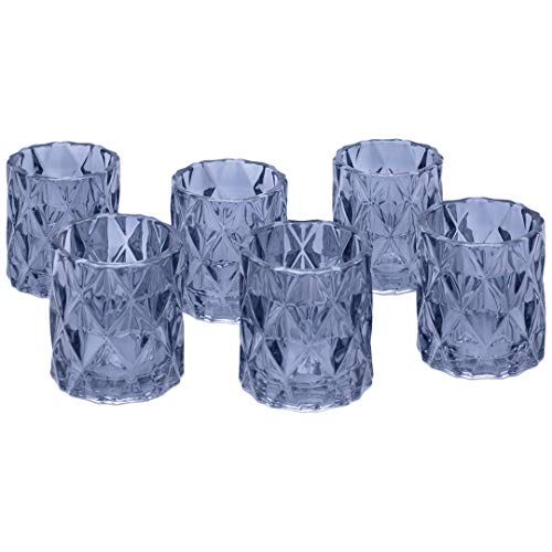 Ms Lovely Large Quilted Glass Votive Tealight Candle Holders - Bulk Set of 6 - Dark Blue | Amazon (US)