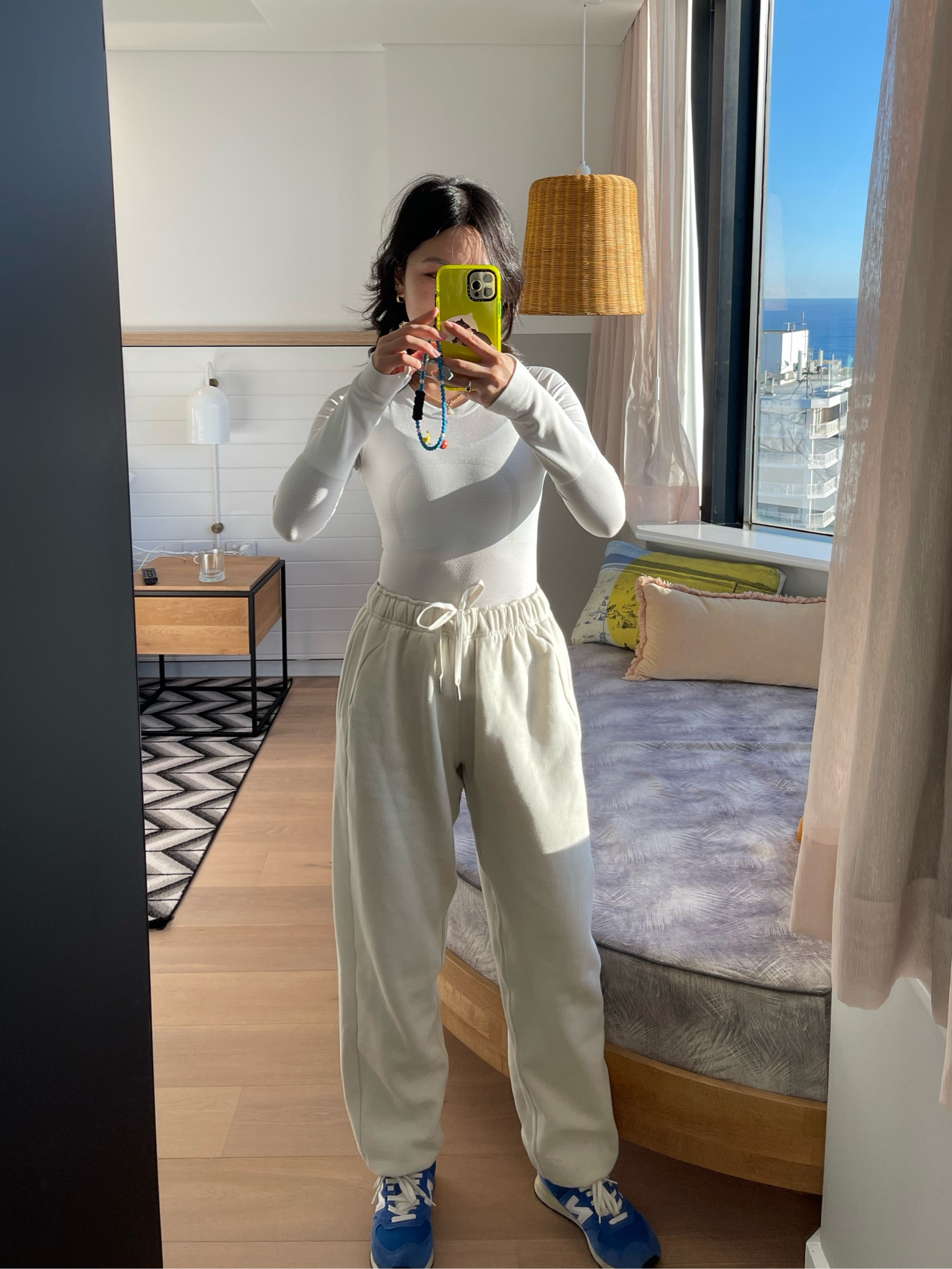 My 2 loungewear and casual wear favourites. This top is ULTRA flattering and the sweatpants very cosy (I sized up for a baggy oversized look, would recommend if you like that vibe, otherwise fits true to size)

Wearing top in 0
Wearing pants in S (bone shade purchased in Sydney store)