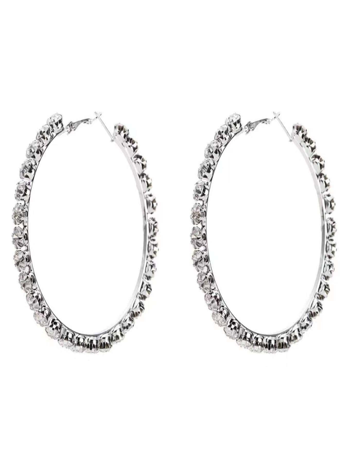 1pair Silver 4cm to 10cm White Crystal Round Hoop Earrings | SHEIN