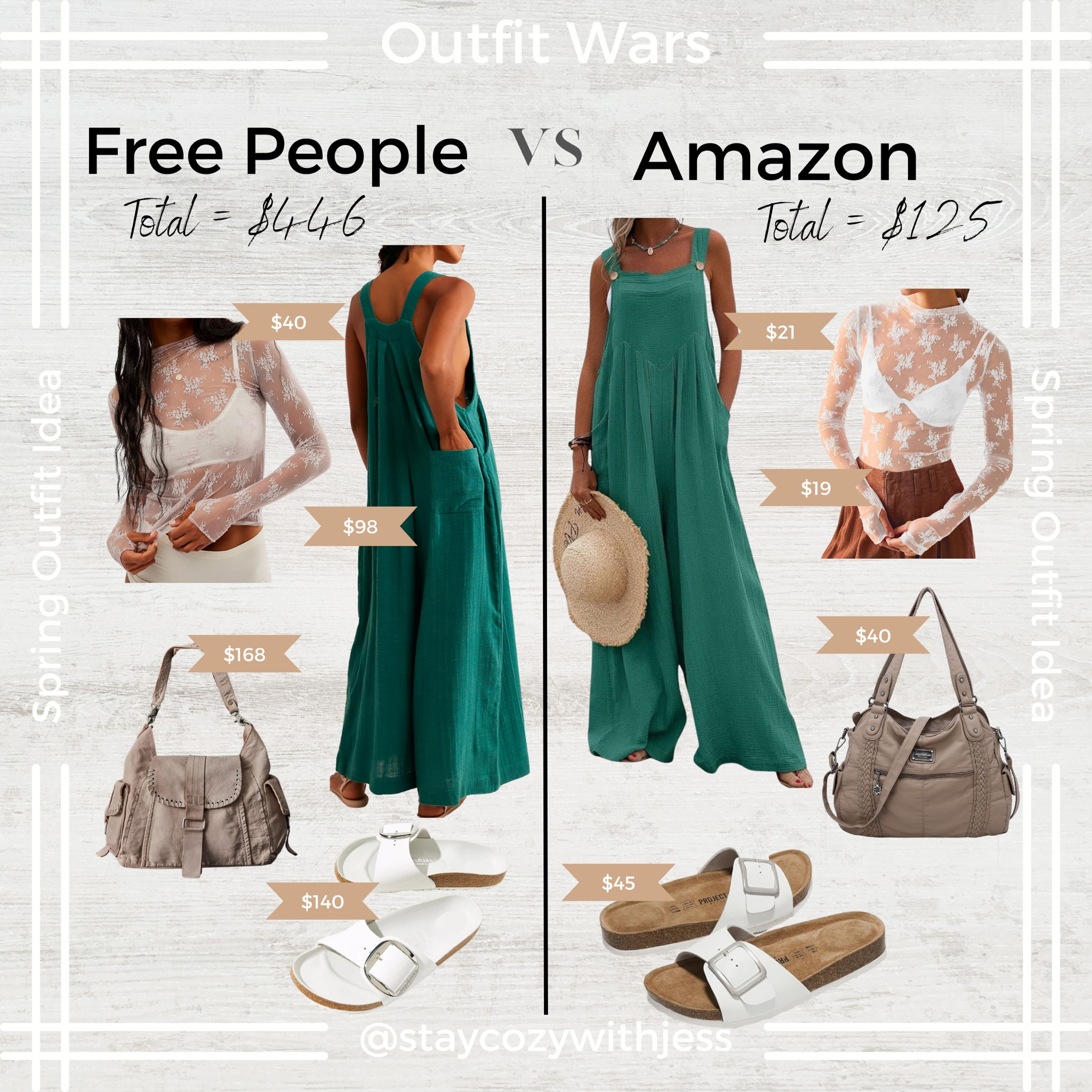Free People vs. Amazon spring outfit wars. Shop all 8 styles below and follow me for more this vs. that fashion finds.

Stay cozy,
-Jess

Free people, free people inspired, free people Amazon, free people spring, free people dupes, Amazon outfit, Amazon jumpsuit, Amazon top, Birkenstocks, outfits, outfit ideas, lace outfit, spring outfits, inspired looks, looks for less

#LTKSeasonal #LTKstyletip #LTKfindsunder50