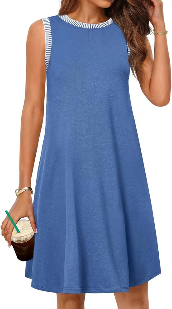 MEROKEETY Women's 2025 Summer Spring Casual Sundress Beach Vacation Sleeveless Tank Crewneck Cove... | Amazon (US)