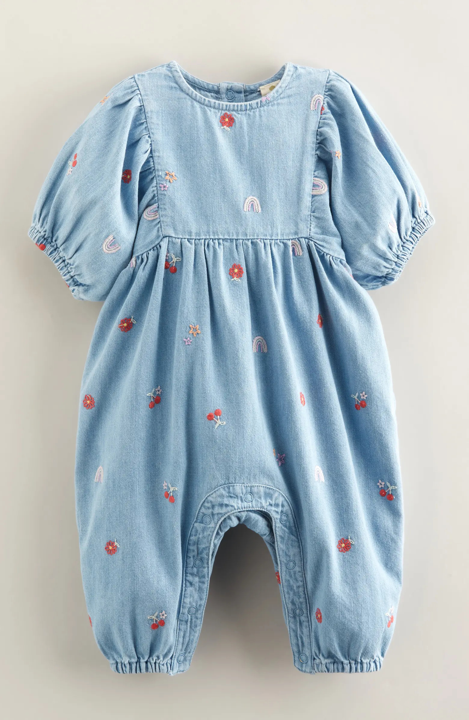 Embroidered Denim Bubble Romper | Nordstrom