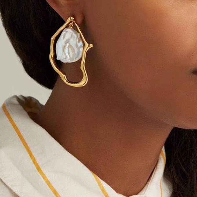 Baroque Pearl Dangle Earrings Irregular Pearl Earrings Pearl Stud Drop Earrings Pearl Jewelry for... | Amazon (US)