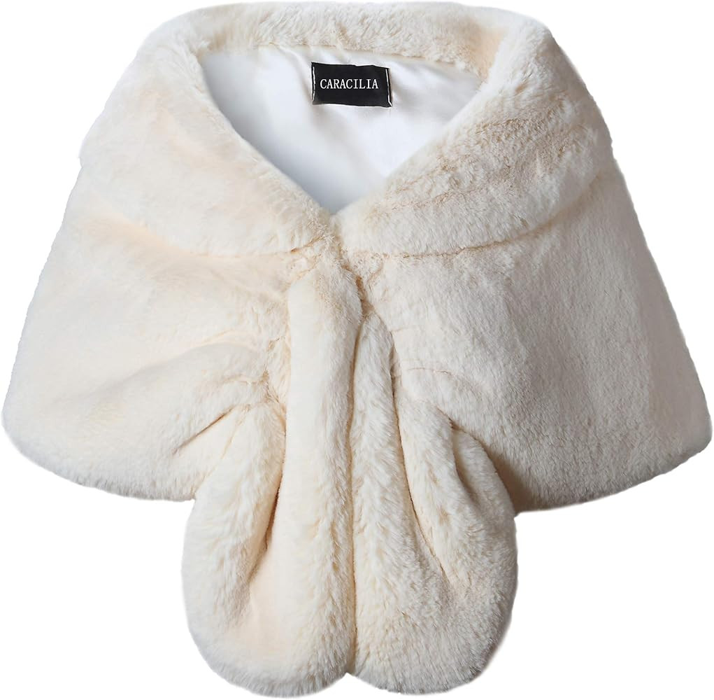 Caracilia Faux Fur Shawl Wrap Stole Shrug Winter Bridal Wedding Cover Up | Amazon (US)