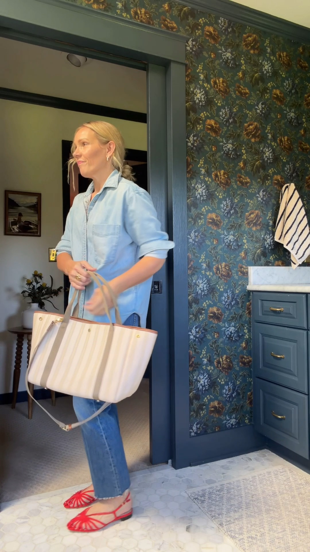 HI! The only (and best!) chambray, I own it in both colors. A generous fit but not oversized so I take my regular size small. I sized up one in the jeans for an easy fit and wearing a short length (I'm 5'3") Jenny Bird Ring is on sale this weekend and grab the matching earrings, absolutely gorgeous in person. Electric Picks earrings. Rue Du Verneuil tote is a classic! xo, Claire

#LTKSeasonal #LTKOver40 #LTKgrwm