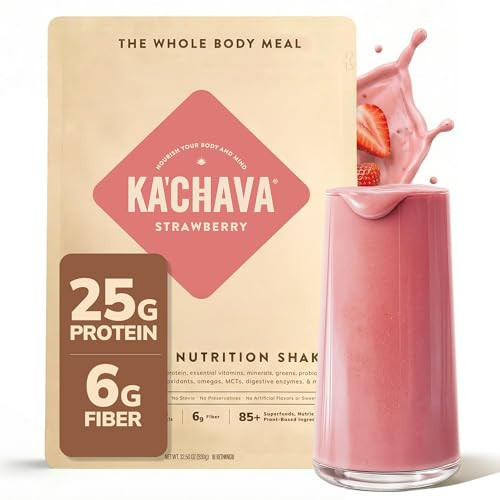 Ka’Chava All-In-One Nutrition Shake Blend, Strawberry, 15 Servings, 85+ Superfoods & Nutrients, Greens Plant-Based Powder Protein Drink, Digestive Enzymes & Probiotics, Vegan Dairy Gluten Free | Amazon (US)