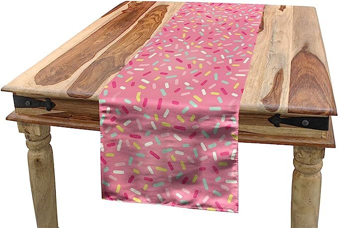 Ambesonne Pink and White Table Runner, Abstract Pattern of Colorful Donut Sprinkles Tasty Food Ba... | Amazon (US)