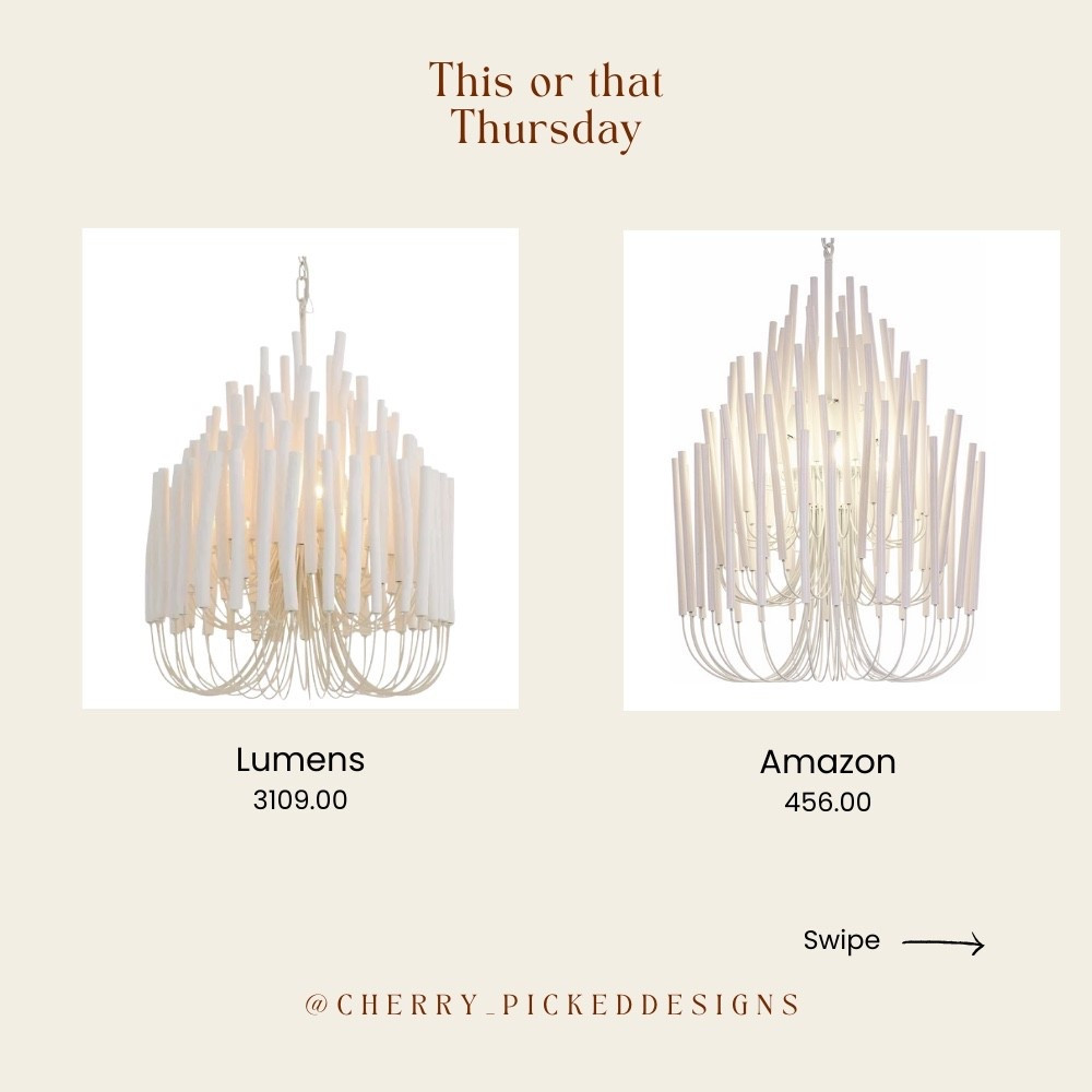 This or That Thursday: Lighting Edition! ✨ Elevate your space with a show-stopping chandelier! I have always wanted this chandelier! I can’t believe I found it for less and I like the Amazon option so much better! I have also linked an anthropology option as well that’s an in between option price wise. But still like the Amazon Chandy better! 😏

💡 The Lumens design is absolutely stunning, but this Amazon find is an incredible dupe for a fraction of the cost. 💰 Perfect for a dining room or entryway, this sculptural piece makes a major statement.

🤎 Follow for more "This or That Thursdays" where I post a ton of dupes and affordable home decor finds everyday!

#StatementLighting #ModernLighting #Chandelier #HomeDecor #HomeDecorInspo #AmazonFinds #AmazonHome #AffordableDecor #DupeAlert #HighLow #InteriorDesign #InteriorDecor #DecoratingOnABudget #DesignForLess #LightingDesign #LuxuryForLess #LTKChanys 

#LTKStyleTip #LTKFamily #LTKHome