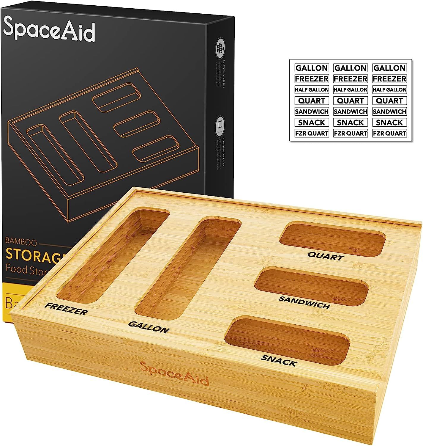 SpaceAid Bag Storage Organizer for Kitchen Drawer, Bamboo Organizer, Compatible with Gallon, Quar... | Amazon (US)
