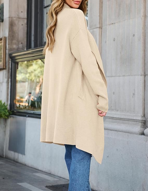 ZESICA Women's 2024 Casual Lapel Cardigan Long Sleeve Open Front Irregular Hem Soft Knitted Sweat... | Amazon (US)