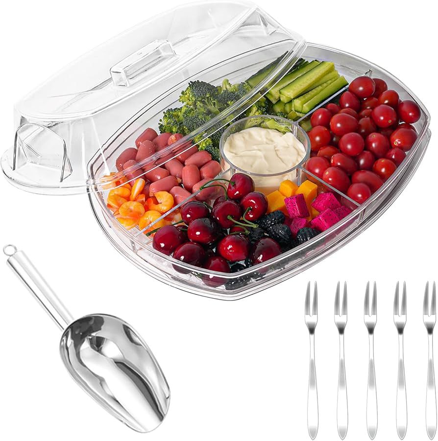 Funyakit Appetizer Serving Tray on Ice with 1 Stainless Steel Ice Scoop and 5 Forks Chilled Platt... | Amazon (US)