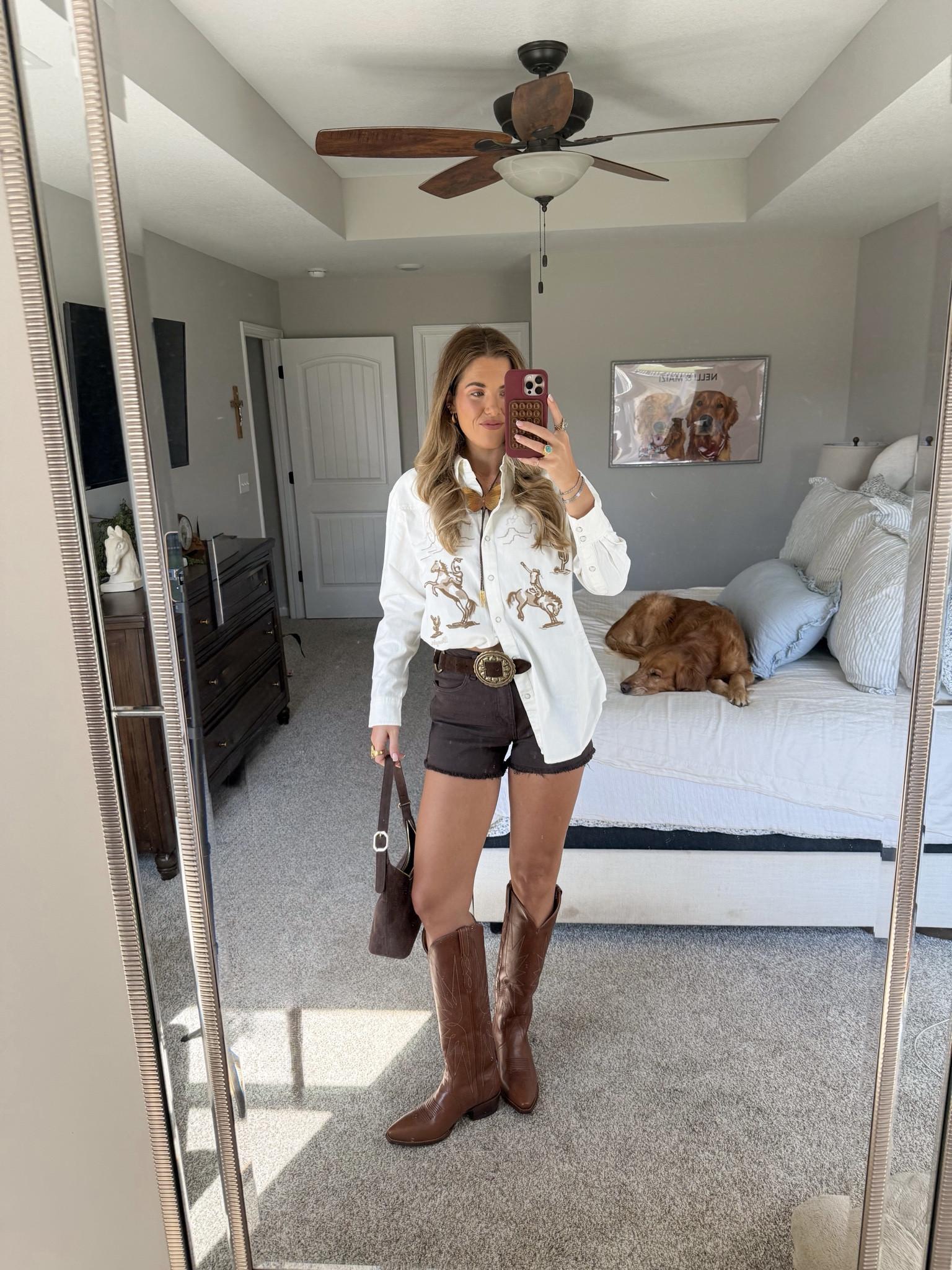 size medium in top, 26 in shorts, size down half size in boots (use code KIRA10 on first time tecovas purchases)

#LTKTall #LTKootd #LTKFestival