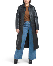 Single Breasted Faux Leather Belted Trench Coat | TJ Maxx