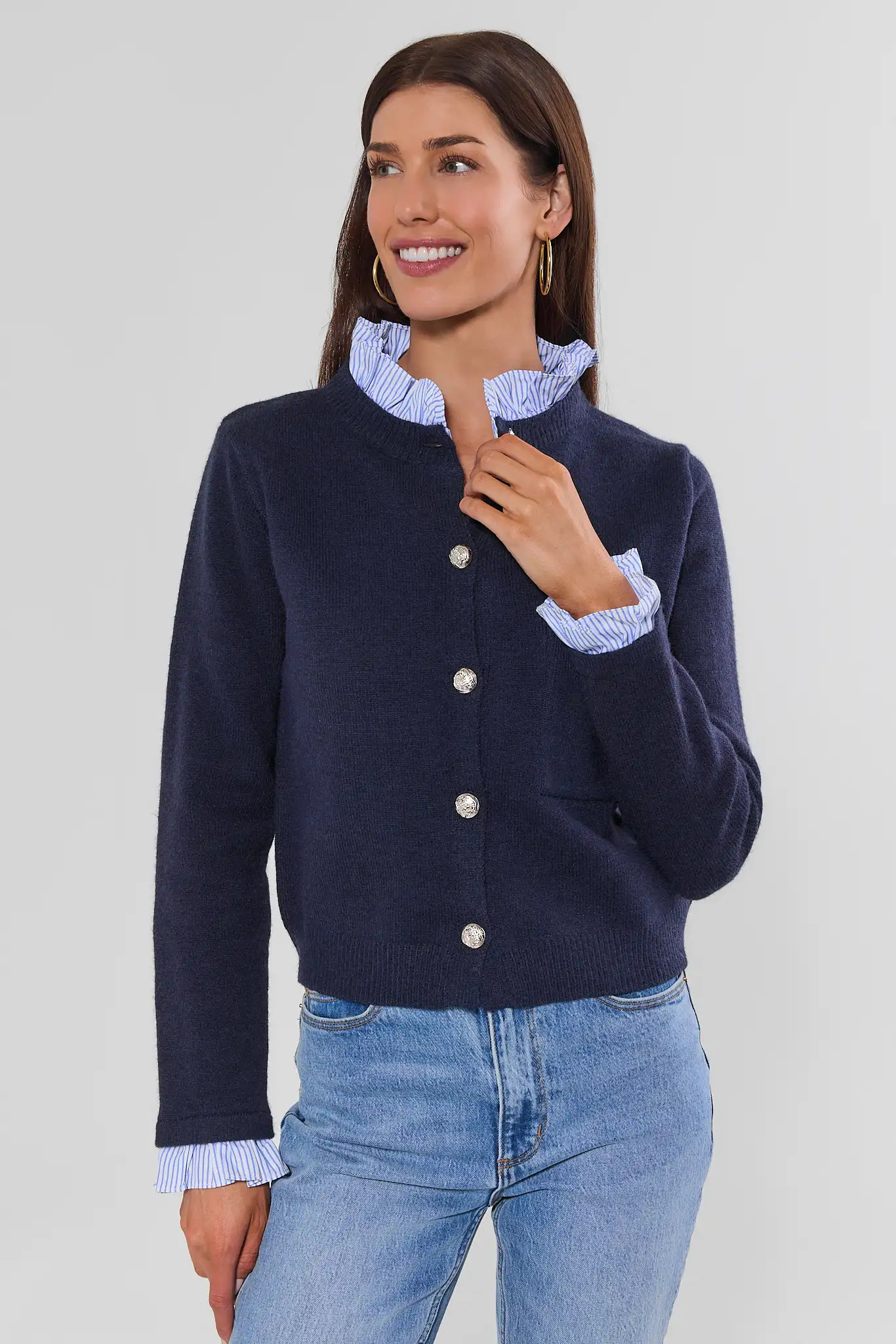 Quincy Navy Button Up Cardigan | Avara