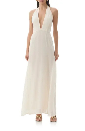 AFRM Odenah Yellow Polka Dot Halter Dress in Gardenia at Nordstrom Rack, Size Large | Nordstrom Rack