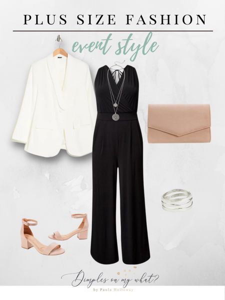 Plus size event outfit idea. Plus size black jumpsuit and white blazer. 

#plussizeclassy #plussize #plissizestyle 

#LTKcurves