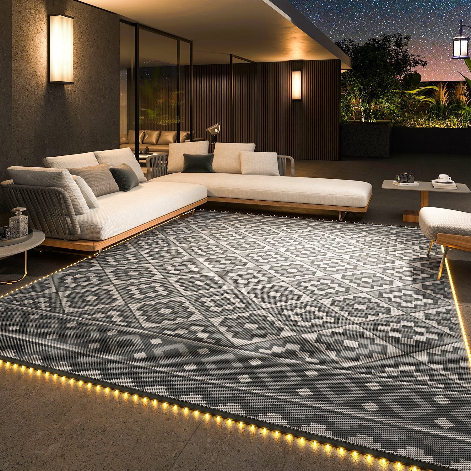 SIXHOME Outdoor Rug with LED Strip Light 9'x12' Waterproof Reversible Patio Rug Modern Lightweigh... | Walmart (US)
