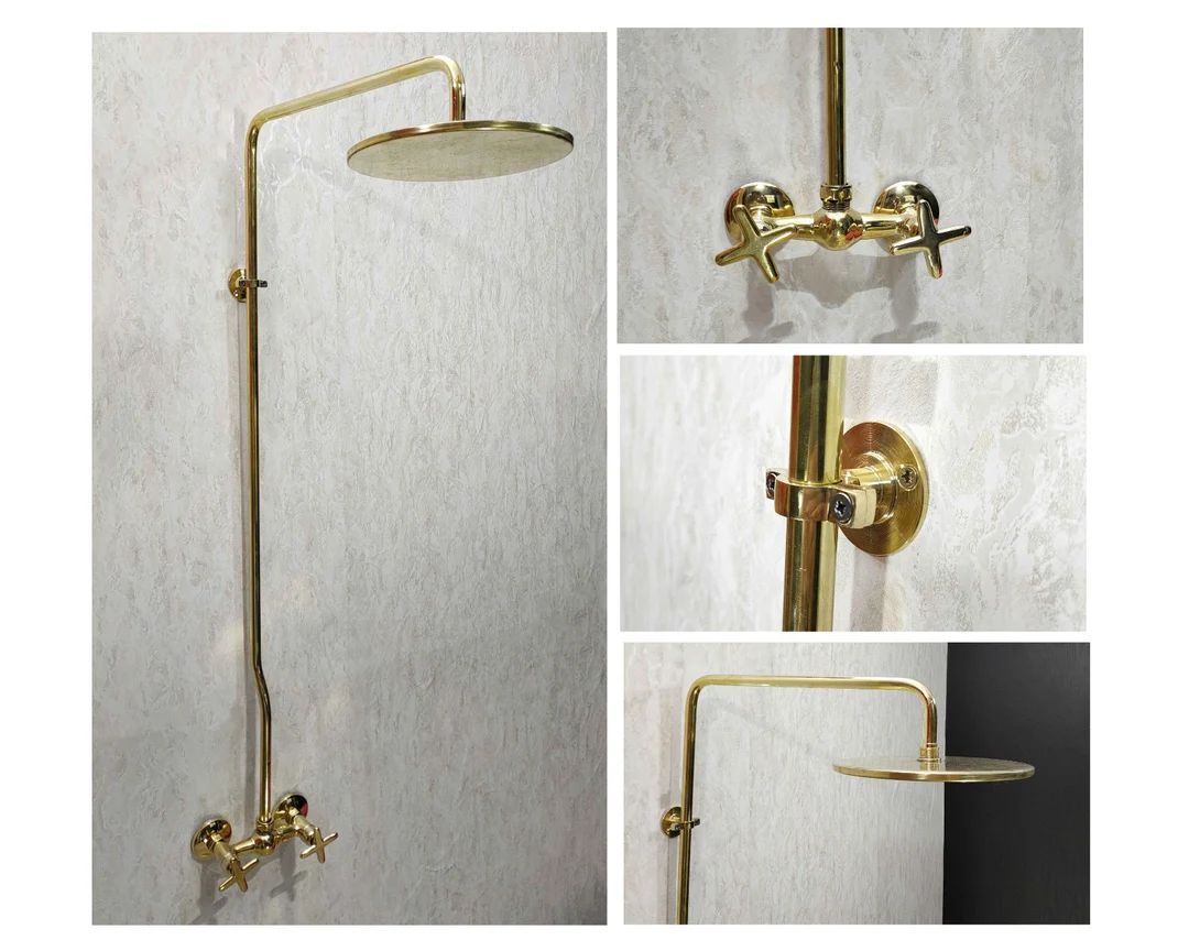 Unlacquered Brass Shower System with High Pressure, Luxury Shower System with Rain Shower Faucet ... | Etsy (US)