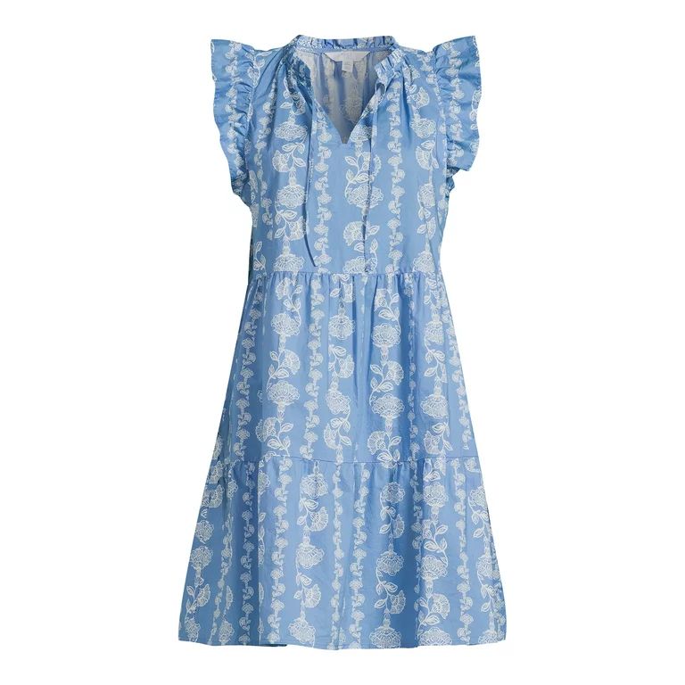 Time and Tru Women's Tiered Cotton Poplin Dress | Walmart (US)