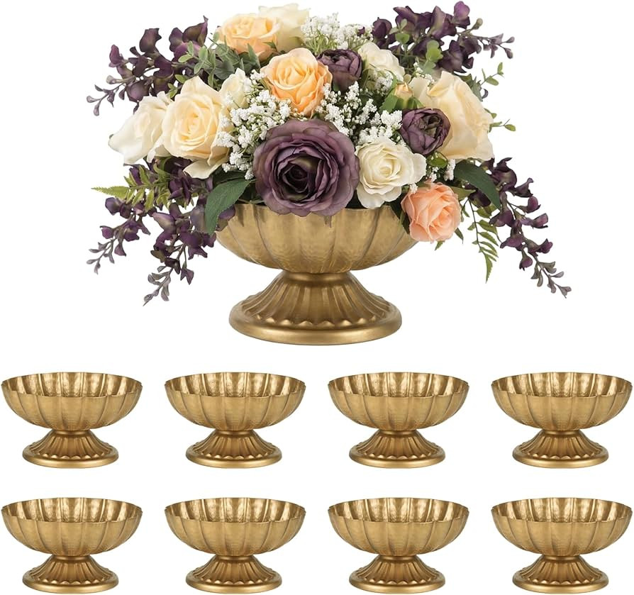 Set of 8 Antique Gold Compote Vases, 7.1" W x 3.94" H Metal Pedestal Vase for Centerpiece, Small ... | Amazon (US)