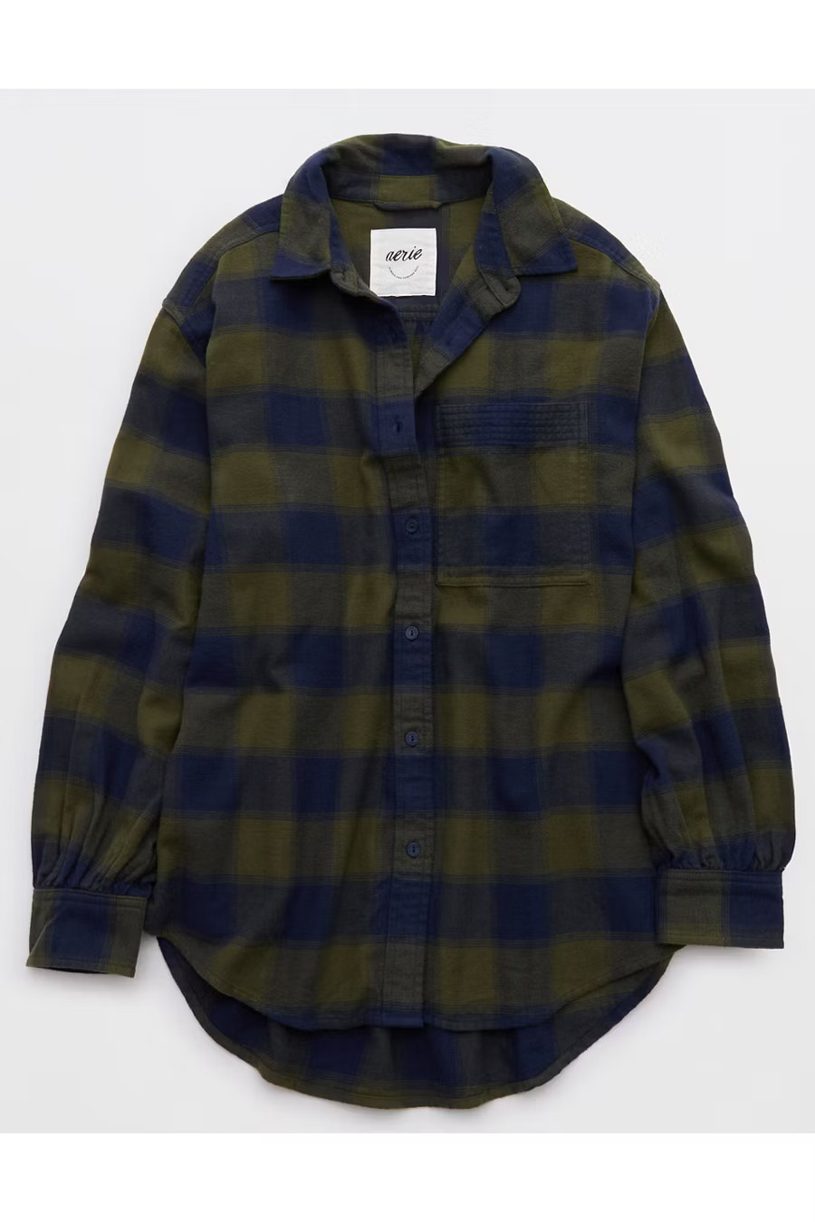 Aerie Anytime Fave Flannel Button Down Shirt Women's Military Green XXL | American Eagle Outfitters (US & CA)