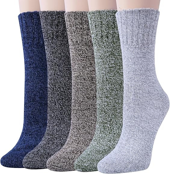 5 Pairs Womens Wool Socks Thick Knit Vintage Winter Warm Cozy Crew Socks Gifts | Amazon (US)