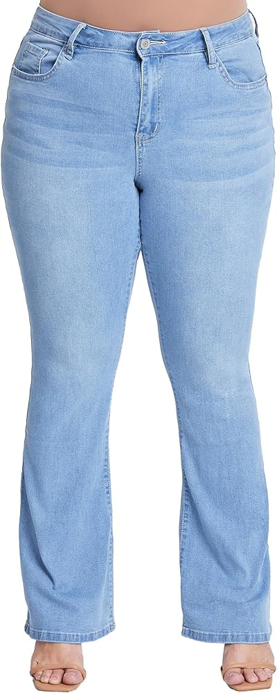 YMI Women's Junior Plus Size Classic Boot Cut Flare Bell Bottom Casual Denim Jeans | Amazon (US)
