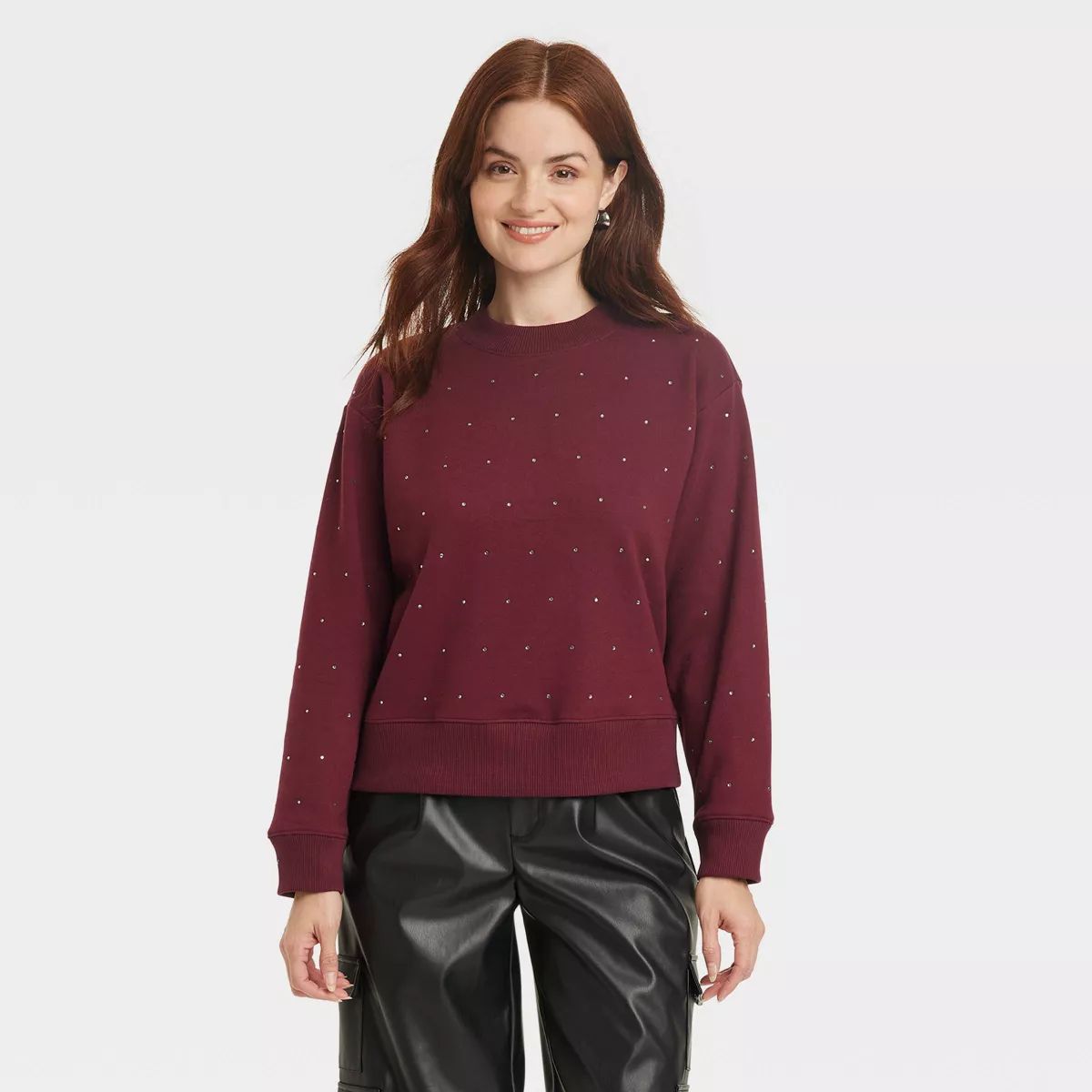 Women's Jeweled Pullover Sweatshirt - A New Day™ Burgundy L | Target