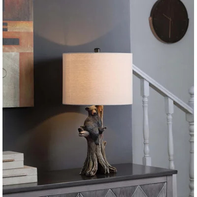 24.75" In Black Bear On A Tree Polyresin Table Lamp | Wayfair North America