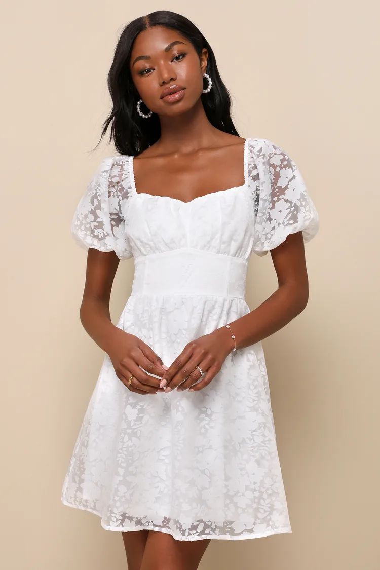Sweetest Effect White Floral Burnout Puff Sleeve Mini Dress | Lulus
