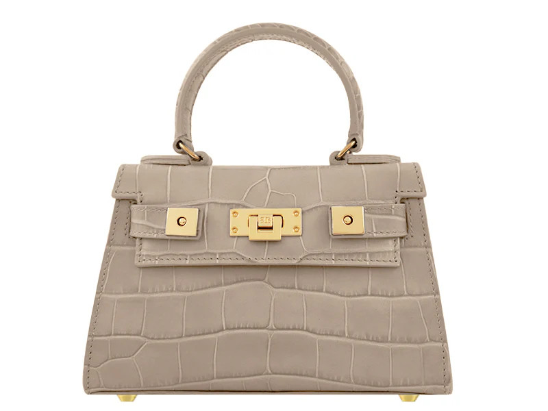 Maya Mignon Orinoco 'Croc' Print Calf Leather Handbag - Stone | Lalage Beaumont