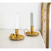 2 Vintage Gold Brass Chamber Candlestick Holder, Antique Candleholder Set, Candle Holder Finger Loop, Decor | Etsy (US)