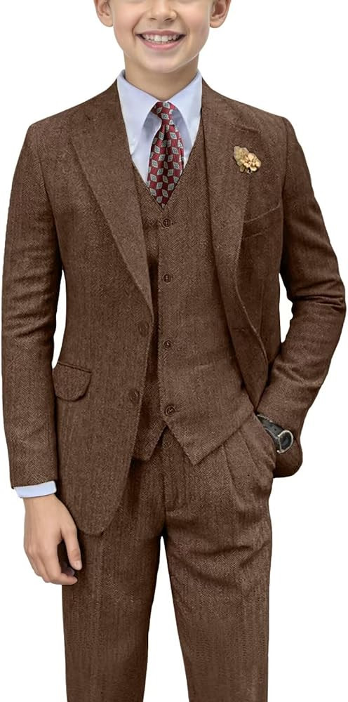 Retro Herringbone Tweed Boys Suit Slim Fit 3 Piece Formal Suits for Kids Wedding Dress Tuxedos Bl... | Amazon (US)