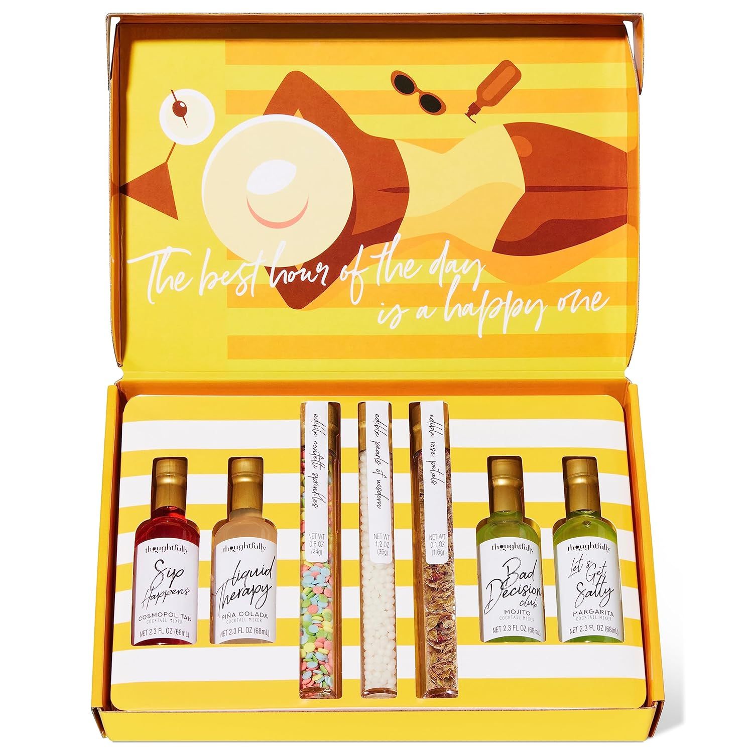 Thoughtfully Gifts, Cocktail Therapy Gift Set, Includes 4 Cocktail Mixers and Edible Pearl, Rose ... | Amazon (US)